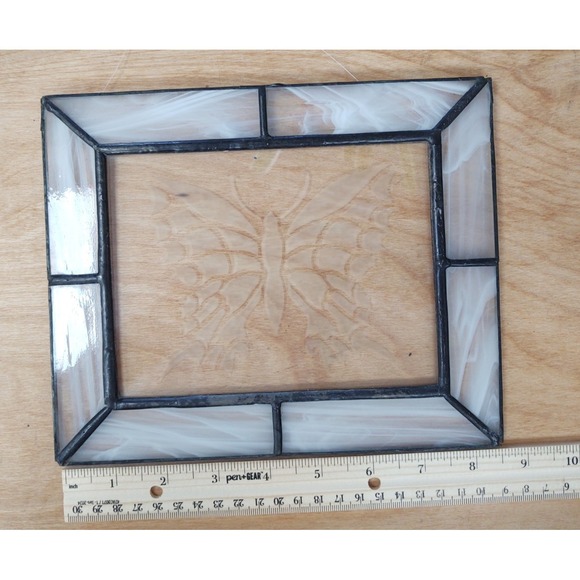 Etched Butterfly White Cloud Glass Frame Stained Glass Hanging Suncatcher - Picture 8 of 10